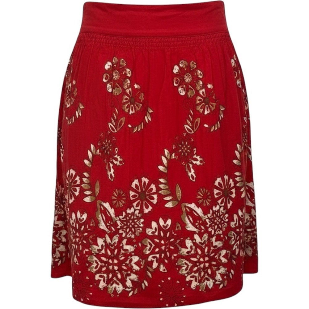 DKNY Red Floral Sequin Cotton Mini Skirt Womens 12 Festive Holiday Gold White